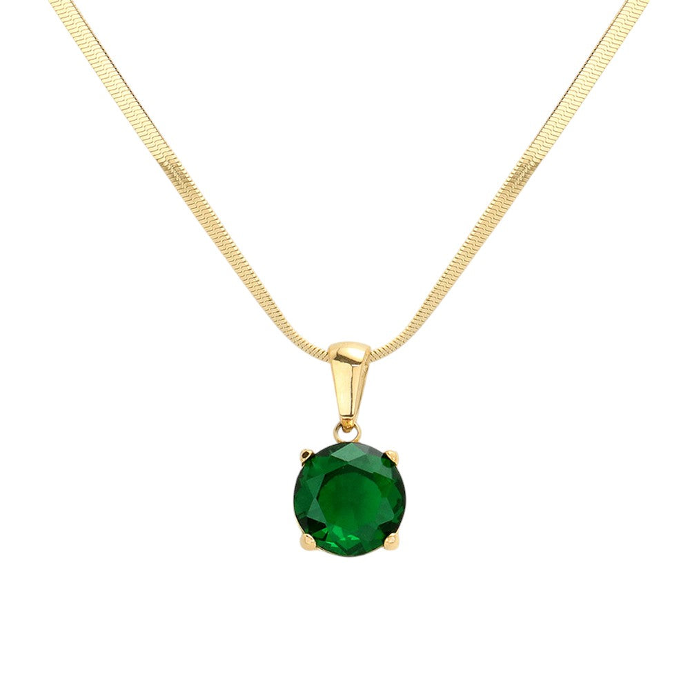 Green 18K Gold Dipped Stainless Steel CZ Round Pendant Necklace exudes elegance and durability. The high-quality material ensures long-lasting wear, while the stunning CZ round pendant adds a touch of glamour. Its timeless design makes it a versatile addition to any jewelry collection. Perfect for any occasion. 