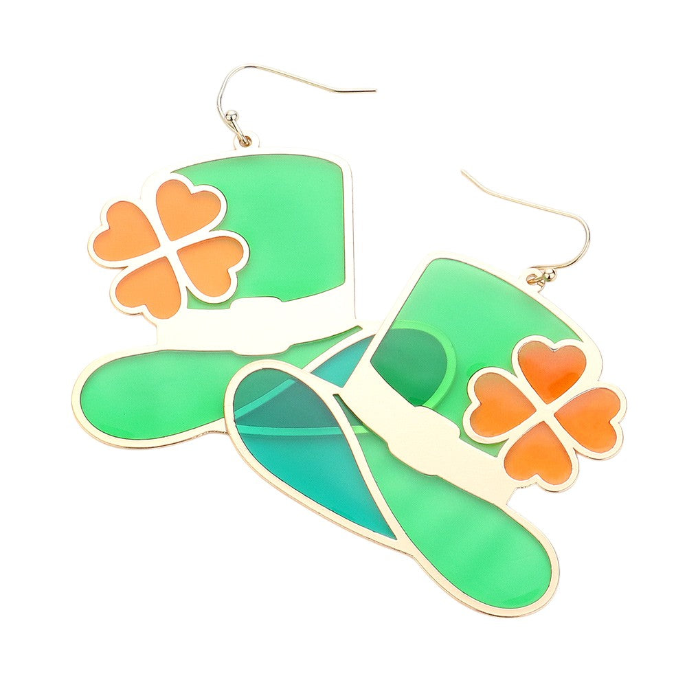 Translucent St Patrick's Day Leprechaun Hat Dangle Earrings