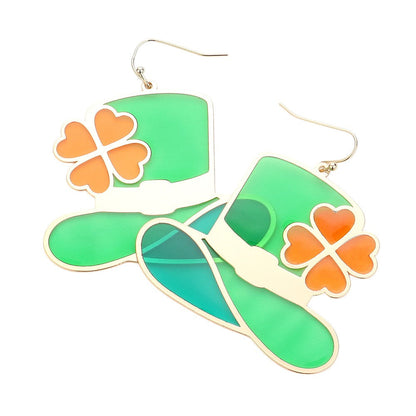Translucent St Patrick's Day Leprechaun Hat Dangle Earrings