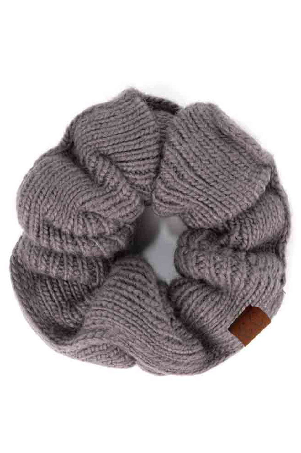 Grey  C.C. Soft Knit Scrunchies provide a stylish and comfortable way to keep your hair in place without causing damage. Made with soft knit material, they are gentle on your hair and perfect for everyday wear. Their scrunchy design also adds a trendy touch to your hairstyle