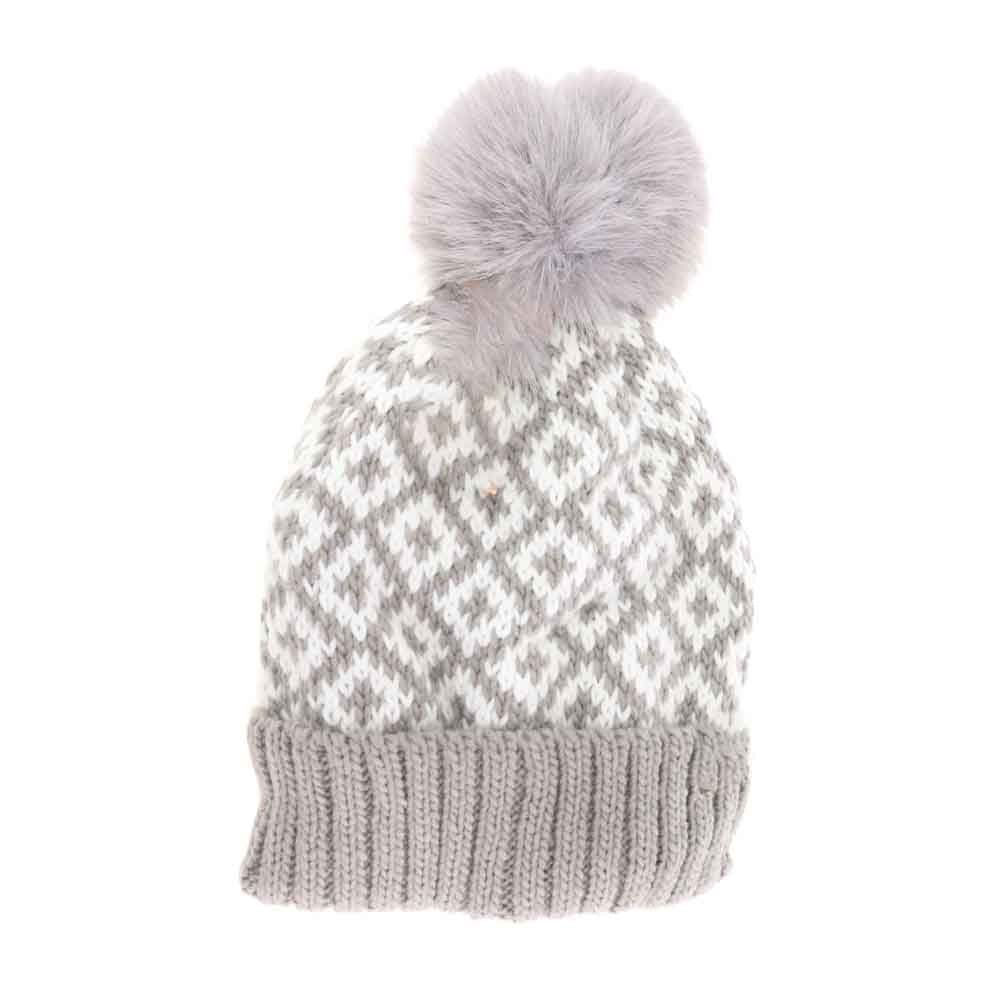 Grey Fuzzy Lined Diamond Patterned Faux Fur Pom C.C Beanie combines sophisticated design with practical warmth. Its soft fuzzy lining enhances insulation, while the diamond pattern adds a refined, textured look. The faux fur pom on top provides a stylish accent, making this beanie suitable for both casual wear and more polished winter ensembles. Engineered for comfort and durability, it offers expert-level quality to keep you cozy throughout the cold season. 
