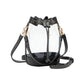 Gray-Solid Faux Leather Transparent Bucket Bag, The perfect accessory for your daily needs. Made of durable and trendy faux leather, this bag features a unique transparent design, allowing you to easily access your items while adding a touch of style to your outfit.