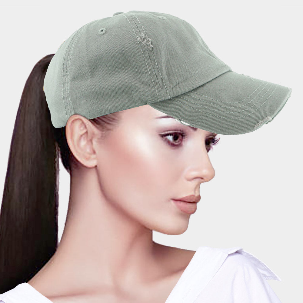 Madeline Love Gray, Light Vintage Ponytail Baseball Cap - Hats