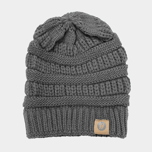 Charcoal Solid Knitted Hashtag Beanie Hat