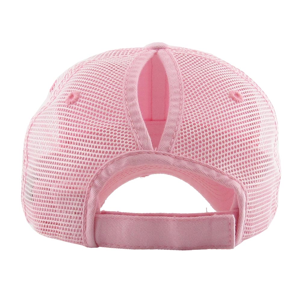 Madeline Love Pink Vintage Mesh Back Ponytail Baseball Cap - Hats - desc