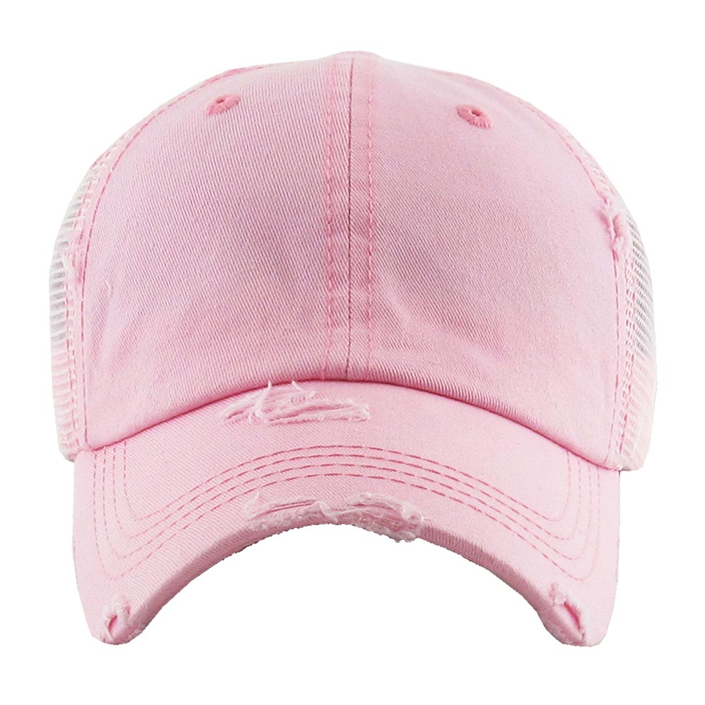 Madeline Love Pink Vintage Mesh Back Ponytail Baseball Cap - Hats - extra
