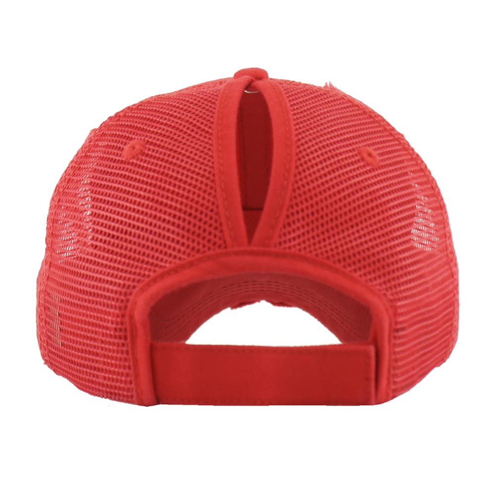Madeline Love Red Vintage Mesh Back Ponytail Baseball Cap - Hats - desc