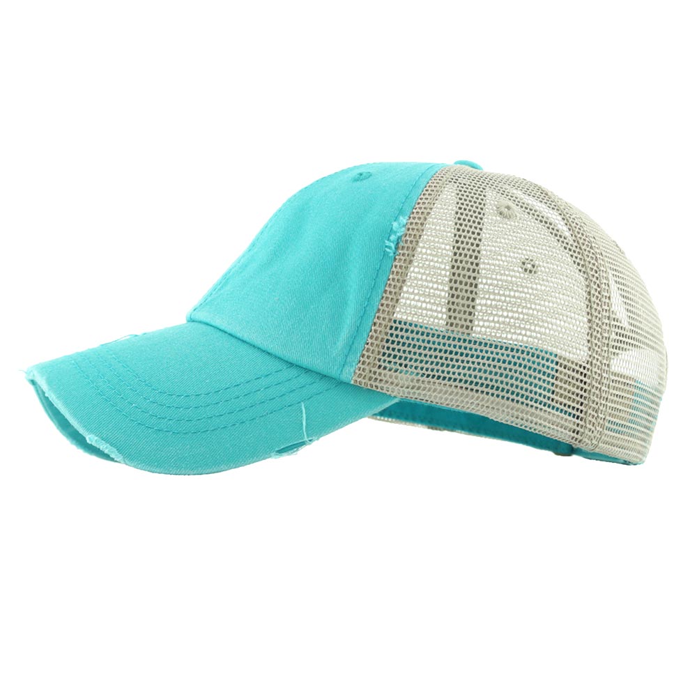 Madeline Love Turquoise Vintage Mesh Back Ponytail Baseball Cap - Hats - extra