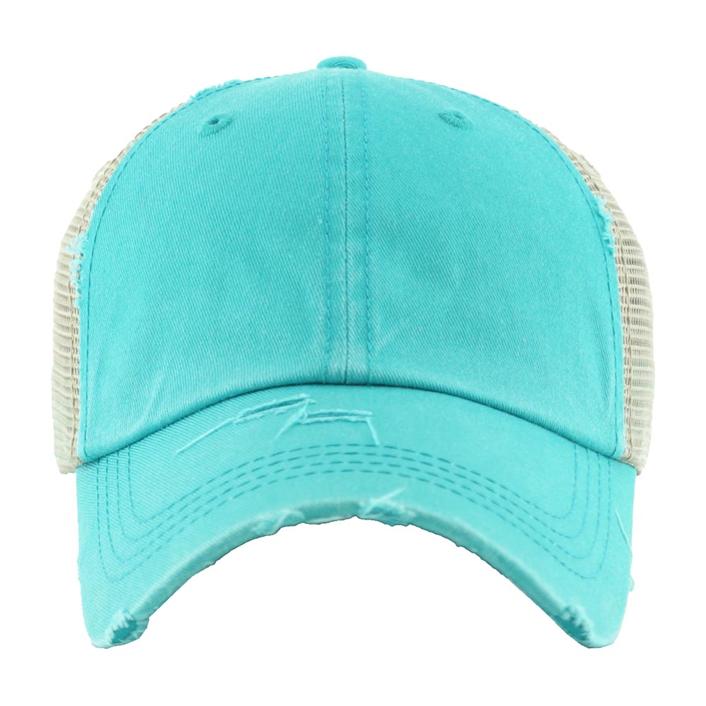 Madeline Love Turquoise Vintage Mesh Back Ponytail Baseball Cap - Hats - extra