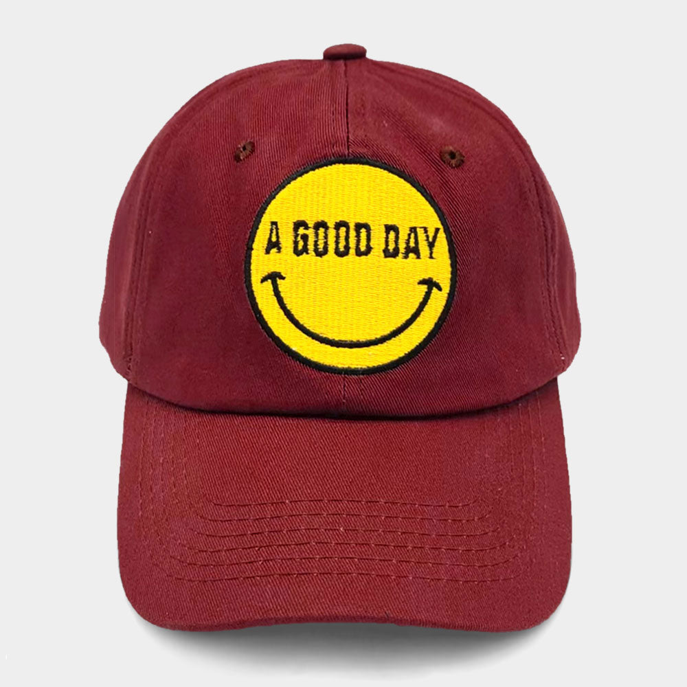 Madeline Love Burgundy Smile A GOOD DAY Message Baseball Cap - Hats