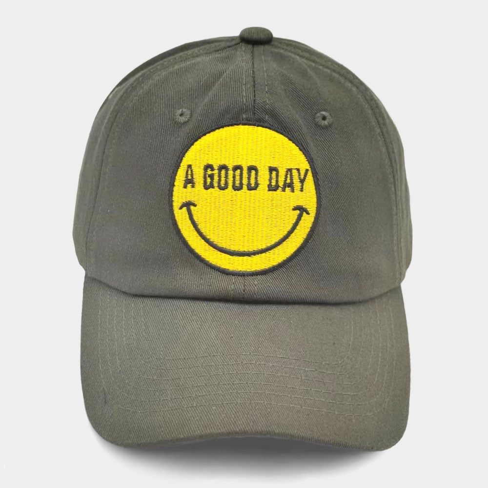 Madeline Love Olive Green Smile A GOOD DAY Message Baseball Cap - Hats