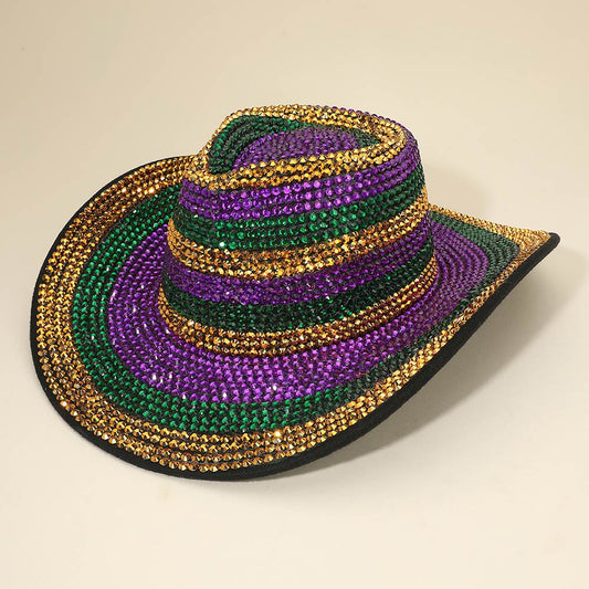 Madeline Love Multi Rhinestone Studded Mardi Gras Fedora Hat - Hats