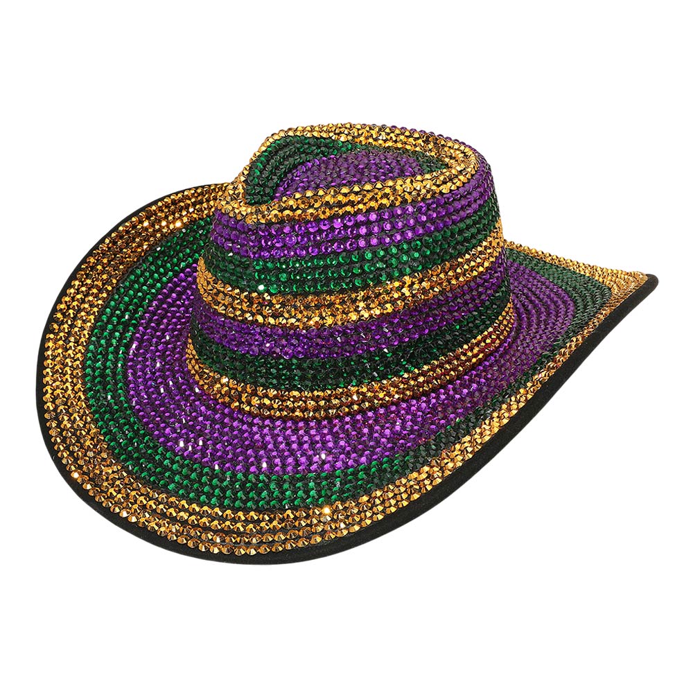 Madeline Love Multi Rhinestone Studded Mardi Gras Fedora Hat - Hats - desc