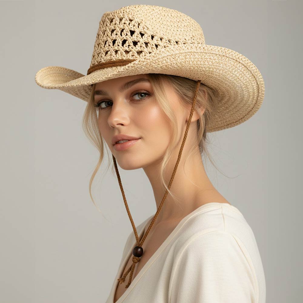 Madeline Love Beige Woven Wide Brim Summer Beach Sun Fedora Hat - Hats