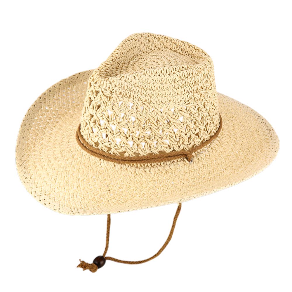 Madeline Love Beige Woven Wide Brim Summer Beach Sun Fedora Hat - Hats - desc