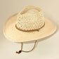 Madeline Love Beige Woven Wide Brim Summer Beach Sun Fedora Hat - Hats - extra