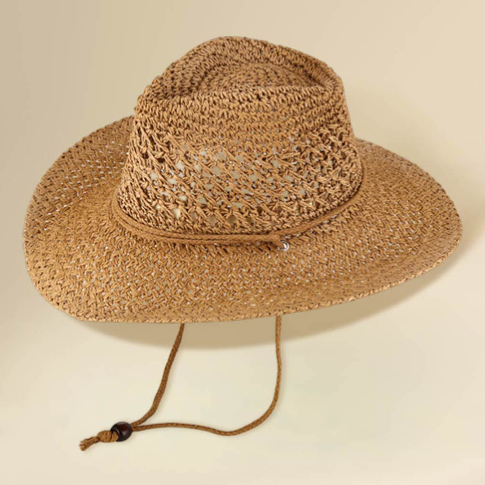 Madeline Love Khaki Woven Wide Brim Summer Beach Sun Fedora Hat - Hats