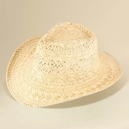 Madeline Love Beige Lightweight Breathable Decorative Pattern Raffia Woven Summer Fedora Sun Hat - Hats