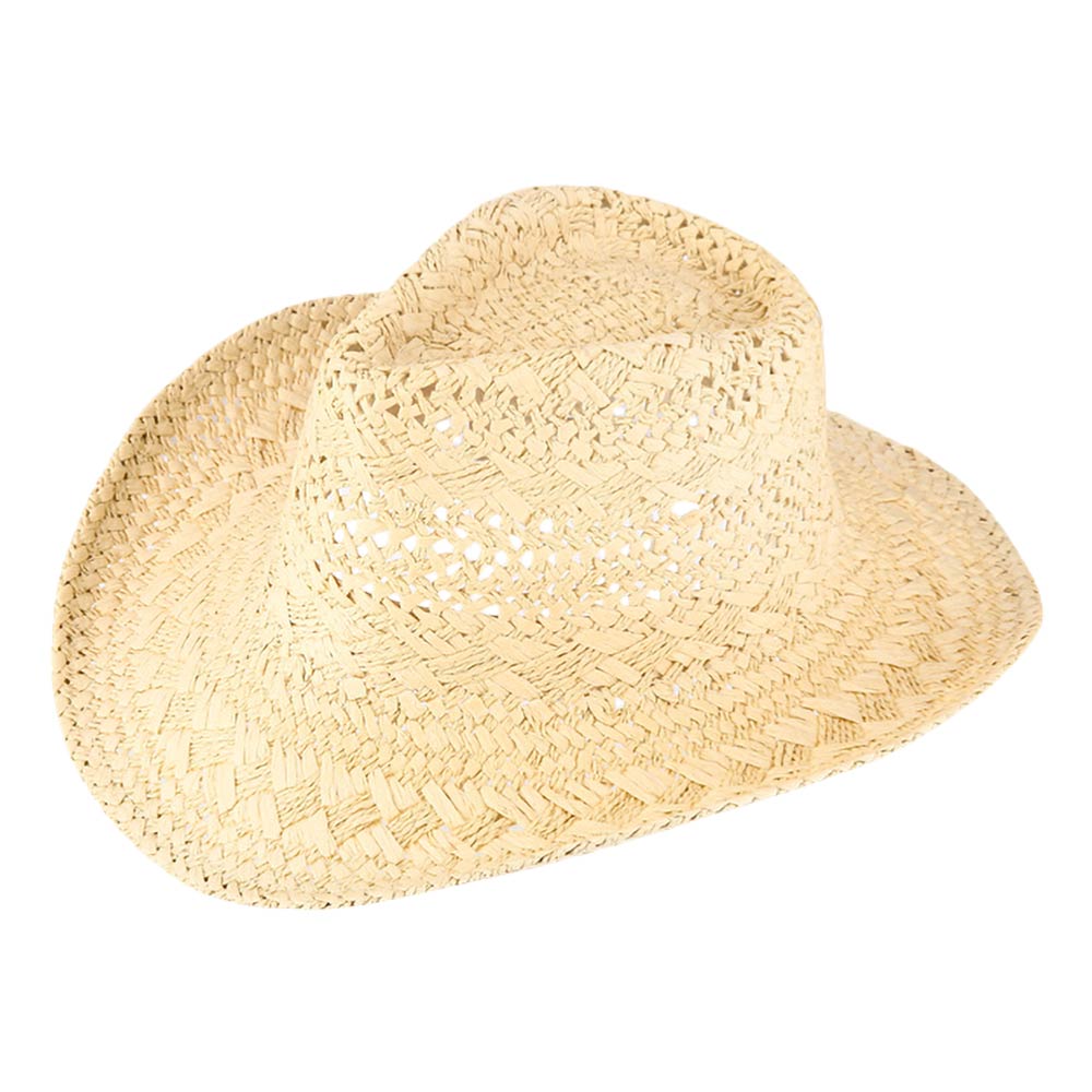 Madeline Love Beige Lightweight Breathable Decorative Pattern Raffia Woven Summer Fedora Sun Hat - Hats - desc