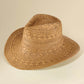 Madeline Love Khaki Lightweight Breathable Decorative Pattern Raffia Woven Summer Fedora Sun Hat - Hats - extra