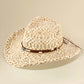 Madeline Love Beige, Brown Boho Western Hamsa Hand Accent Band Breathable Woven Cowboy Fedora Sun Hat - Hats - desc