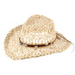 Madeline Love Beige, Brown Boho Western Hamsa Hand Accent Band Breathable Woven Cowboy Fedora Sun Hat - Hats - extra