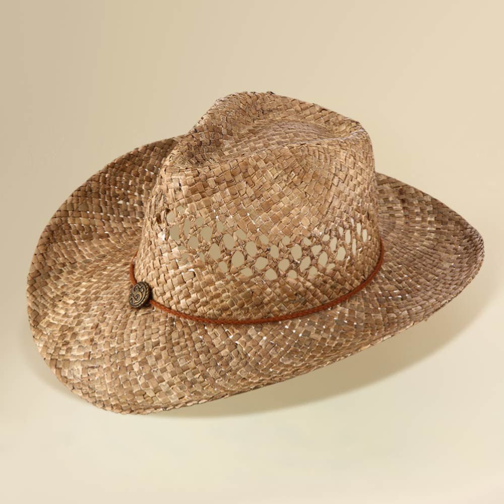 Madeline Love Khaki Boho Western Charm Accent Band Breathable Woven Cowboy Fedora Sun Hat - Hats - desc