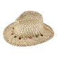 Madeline Love Beige Boho Western Stone Beaded Band Accent Breathable Woven Summer Fedora Sun Hat - Hats - desc