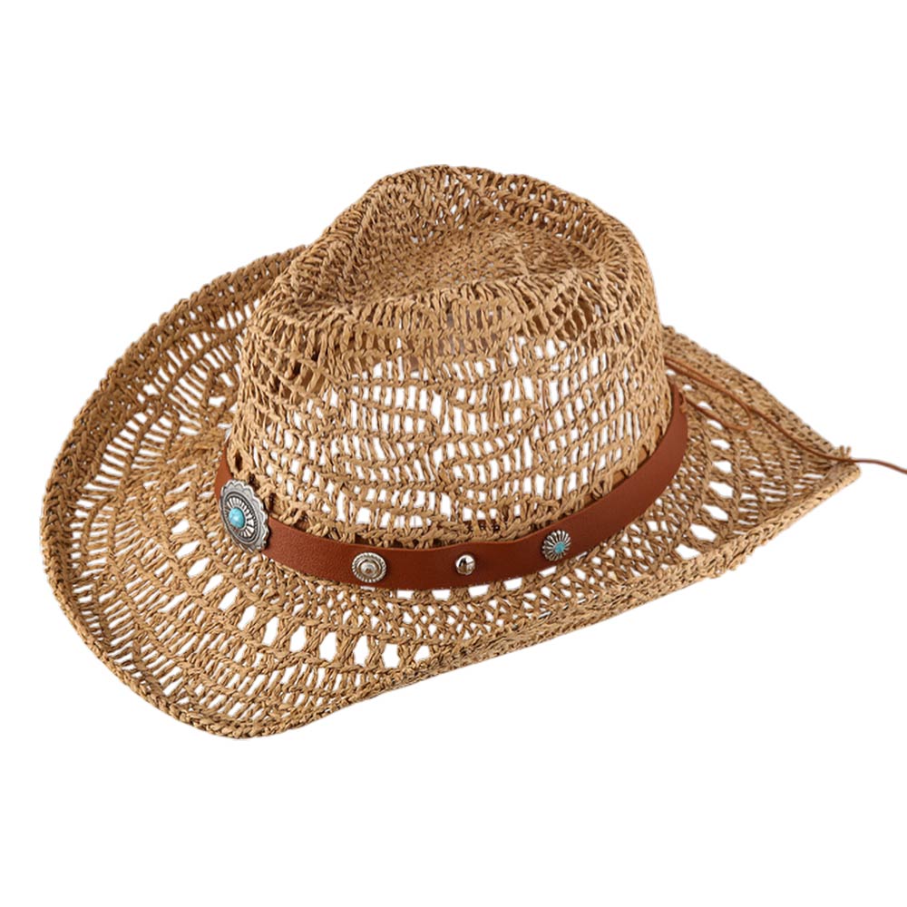 Madeline Love Khaki Boho Decorative Band Accent Breathable Woven WEstern Cowboy Summer Fedora Sun Hat - Hats - extra