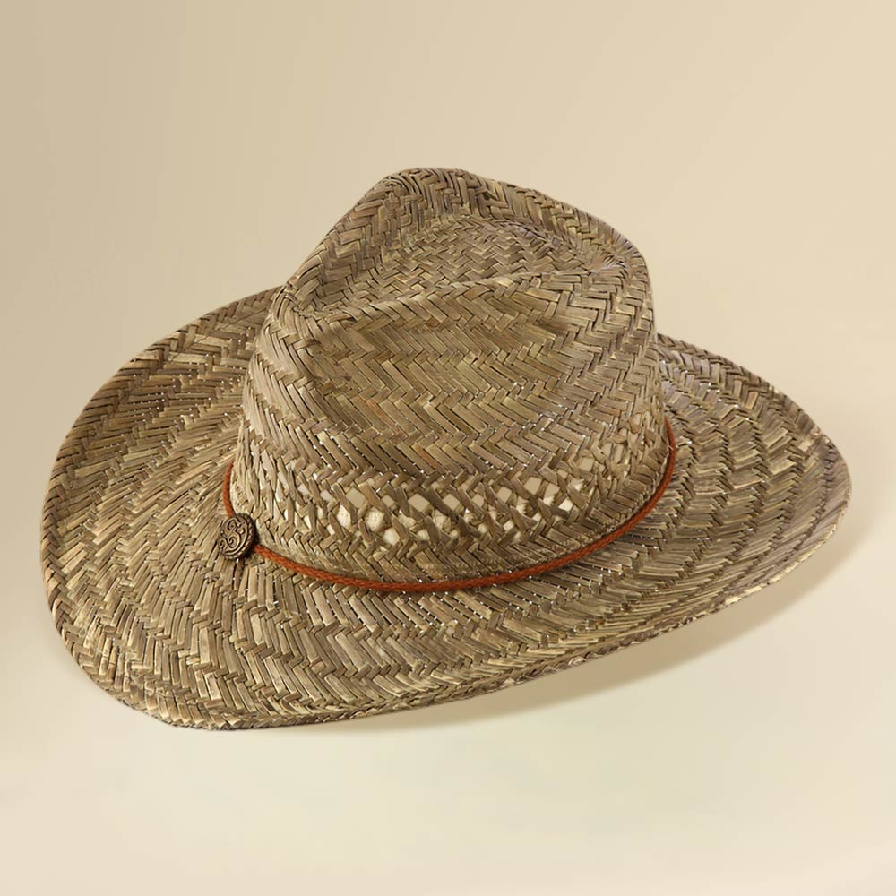 Madeline Love Khaki Boho Charm Accent Band Breathable Woven Western Cowboy Summer Fedora Sun Hat - Hats - desc