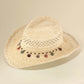 Madeline Love Beige Boho Decorative Charm Station Band Accent Western Woven Cowboy Summer Fedora Hat - Hats - desc