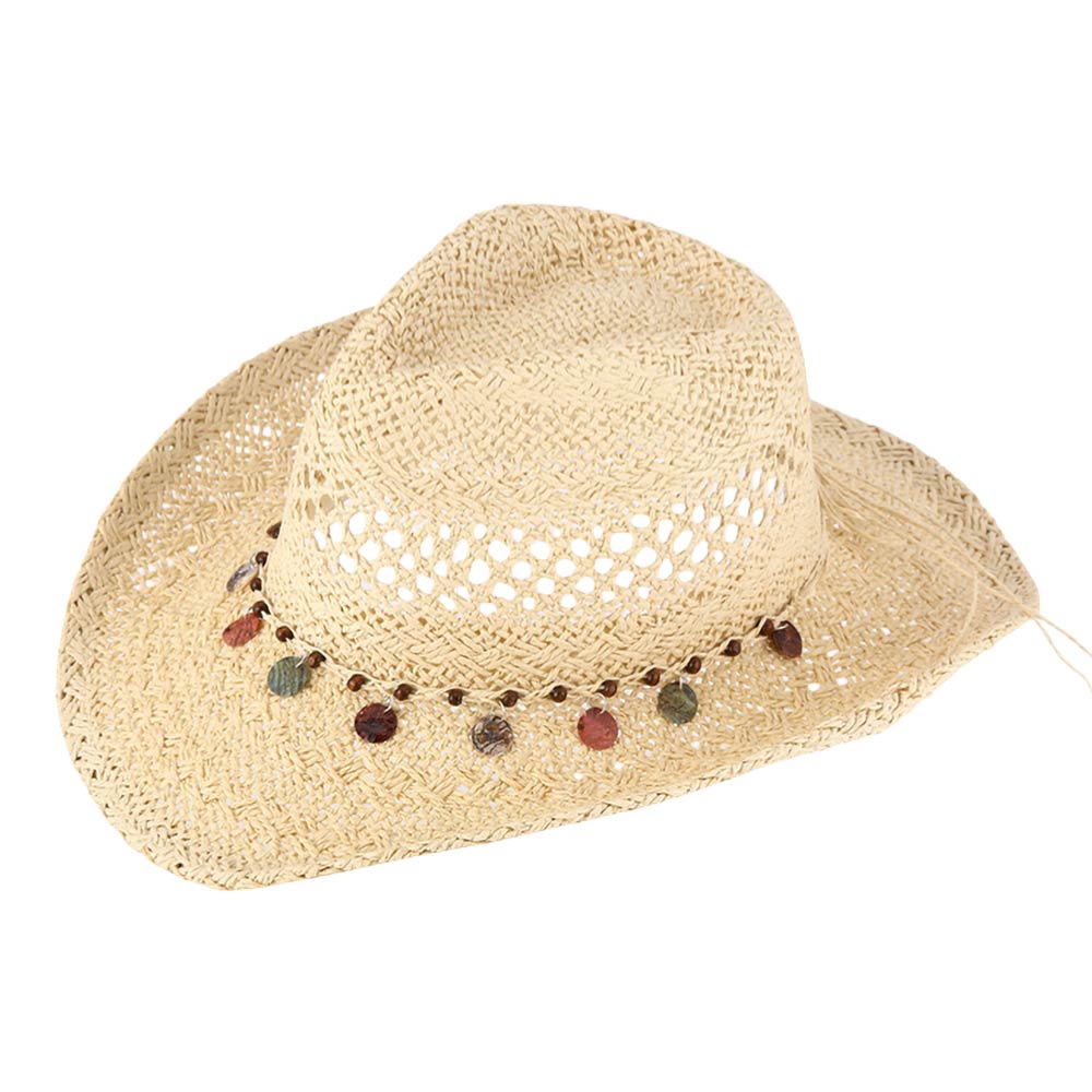 Madeline Love Beige Boho Decorative Charm Station Band Accent Western Woven Cowboy Summer Fedora Hat - Hats - extra