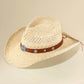 Madeline Love Beige Boho Decorative Band Accent Western Woven Cowboy Summer Fedora Hat - Hats