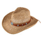 Madeline Love Khaki Boho Decorative Band Accent Western Woven Cowboy Summer Fedora Hat - Hats - extra