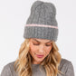 Madeline Love Charcoal Two Tone Line Detailed Beanie Hat - Hats - desc