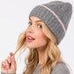 Madeline Love Charcoal Two Tone Line Detailed Beanie Hat - Hats - extra