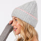 Madeline Love Gray Two Tone Line Detailed Beanie Hat - Hats - extra