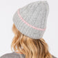 Madeline Love Gray Two Tone Line Detailed Beanie Hat - Hats - extra