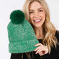 Madeline Love Green Lurex Mixed Pom Pom Beanie Hat - Hats - extra