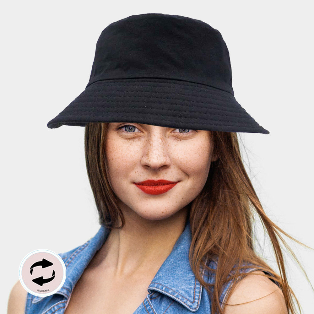 Madeline Love Black Reversible Solid Bucket Hat - Hats