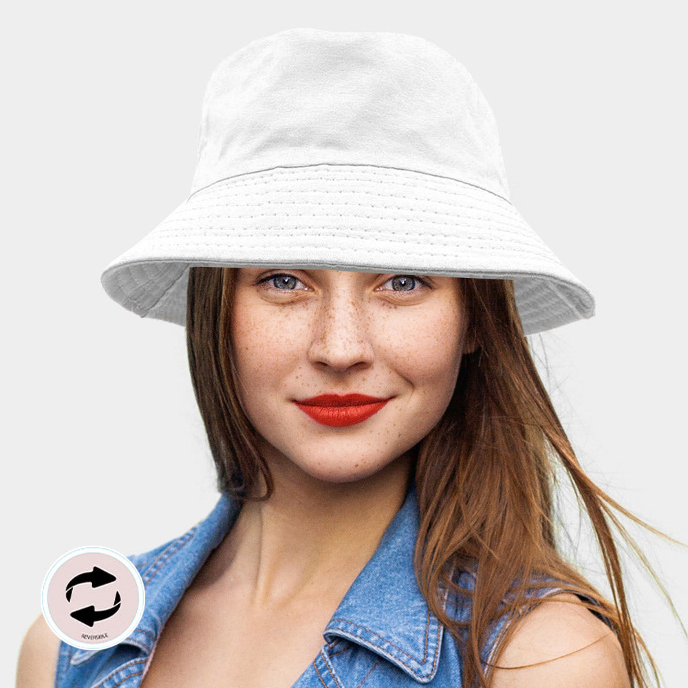 Madeline Love White Reversible Solid Bucket Hat - Hats
