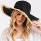 Madeline Love Black Frayed Edge Floppy Straw Sun Hat - Hats