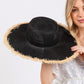 Madeline Love Black Frayed Edge Floppy Straw Sun Hat - Hats - extra