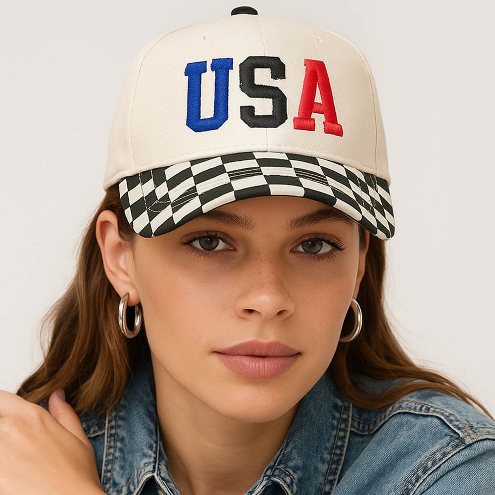 Madeline Love Black Checkered USA Embroidered Baseball Cap - Hats