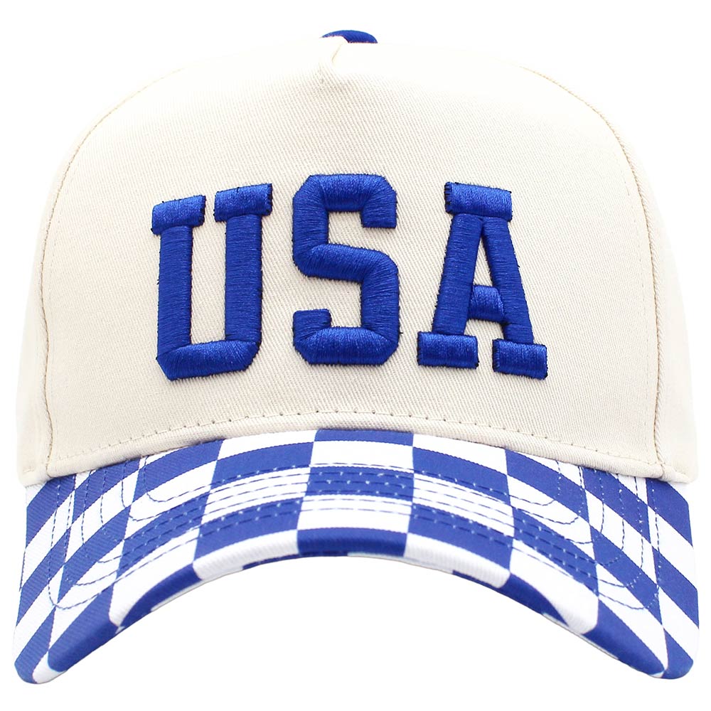 Madeline Love Royal Blue Checkered USA Embroidered Baseball Cap - Hats - desc