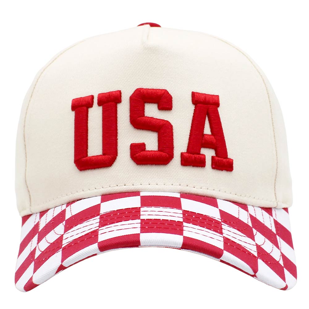 Madeline Love Red Checkered USA Embroidered Baseball Cap - Hats - desc