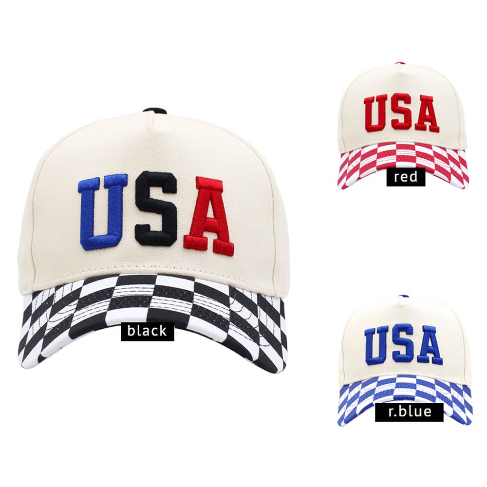 Madeline Love Red Checkered USA Embroidered Baseball Cap - Hats - extra