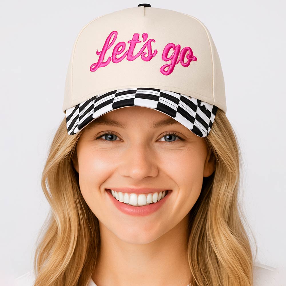 Madeline Love Black Checkered LETS GO Embroidered Baseball Cap - Hats