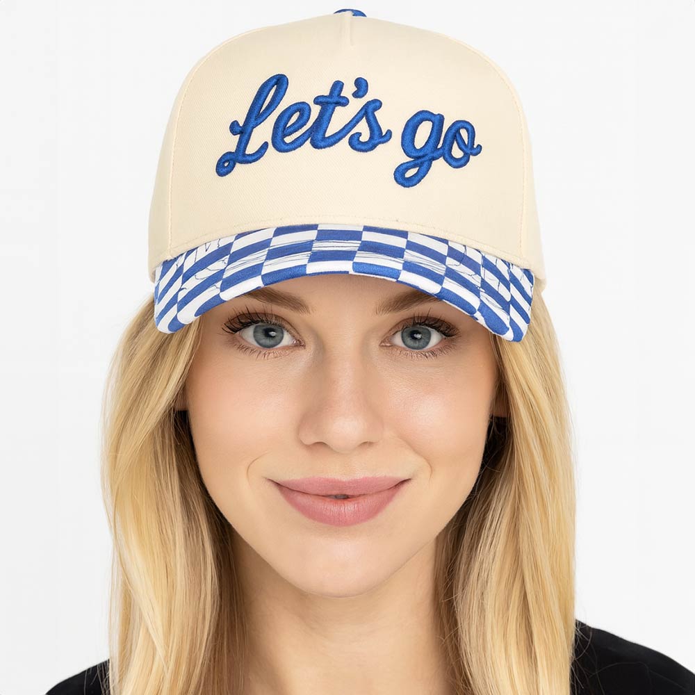 Madeline Love Royal Blue Checkered LETS GO Embroidered Baseball Cap - Hats