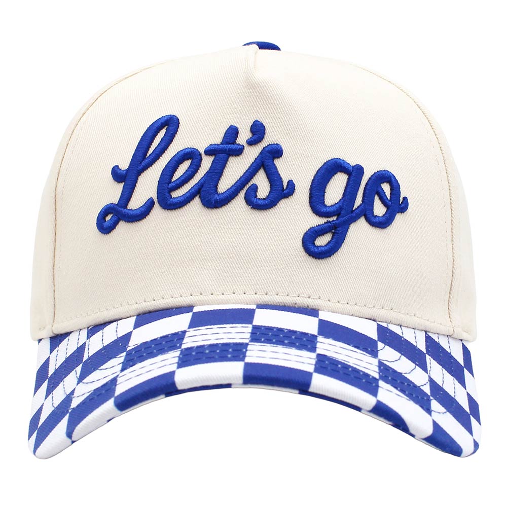 Madeline Love Royal Blue Checkered LETS GO Embroidered Baseball Cap - Hats - desc
